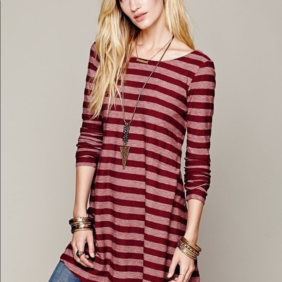 FREE PEOPLE BEACH Movie Date maroon striped tunic oversized XS - Picture 7 of 8